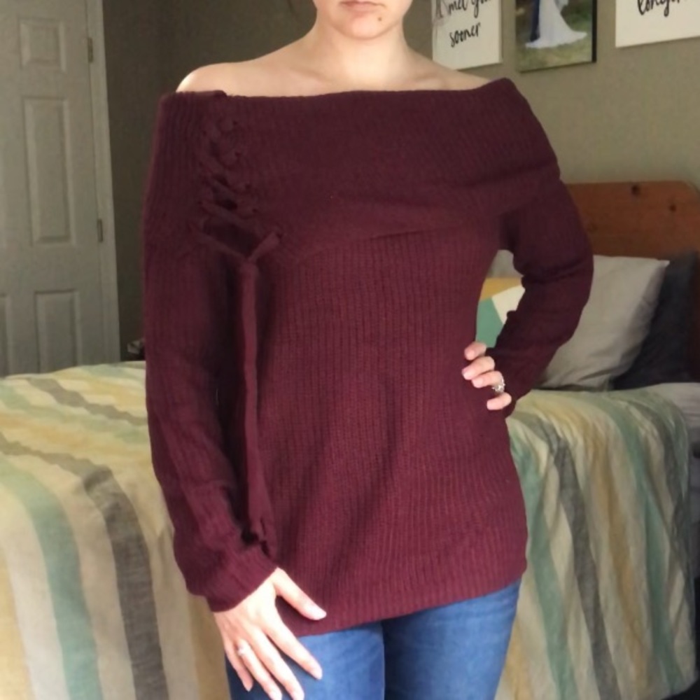 Lace up burgundy sweater